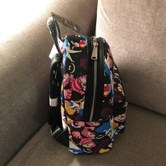 NWT Loungefly Disney Alice in Wonderland Rainbow AOP Black Mini Backpack Purse - Picture 2 of 5